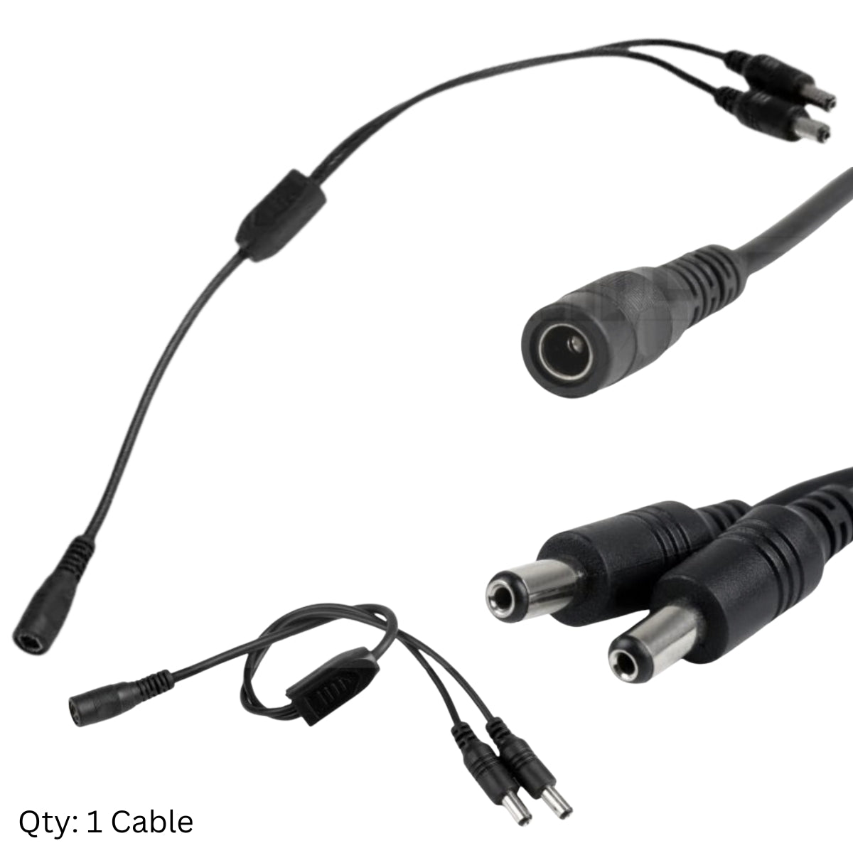 5.5mm x 2.1mm Female to 2 x Male Y Power Cable Splitter