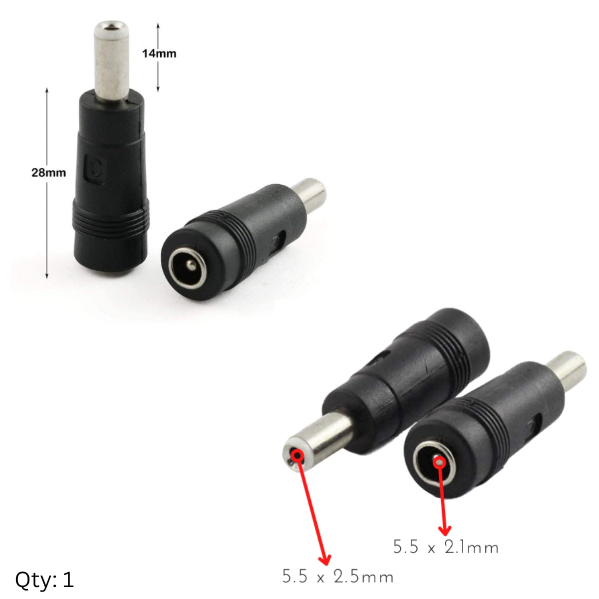 2.1 x 5.5 MM to 2.5 x 5.5 MM Power Connector Adapter