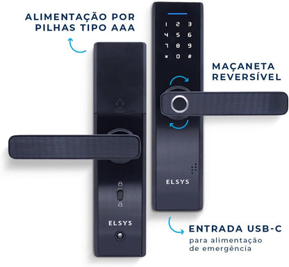 Stylish and Modern Digital Locking Entry Door Handle | Open via Biometrics and/or Numeric Password | Home Access Control