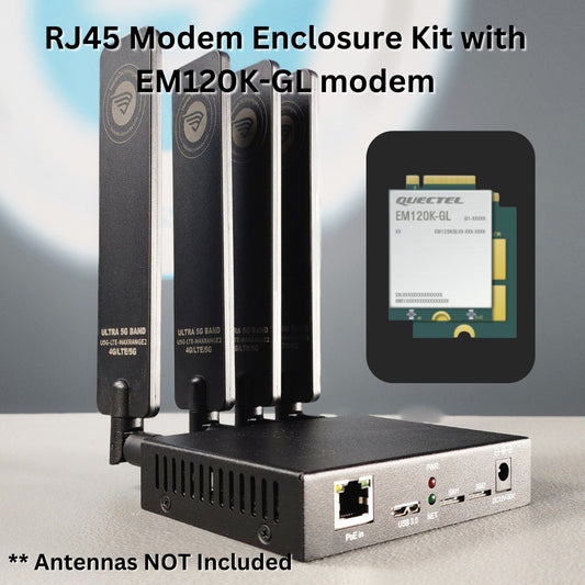 Quectel LTE Cat 12 EM120K-GL & M.2 Key B 4G 5G Modem Adapter Enclosure | 2.5G Ethernet - RJ45 | USB3 | Dual Nano SIM | PoE Power Supported