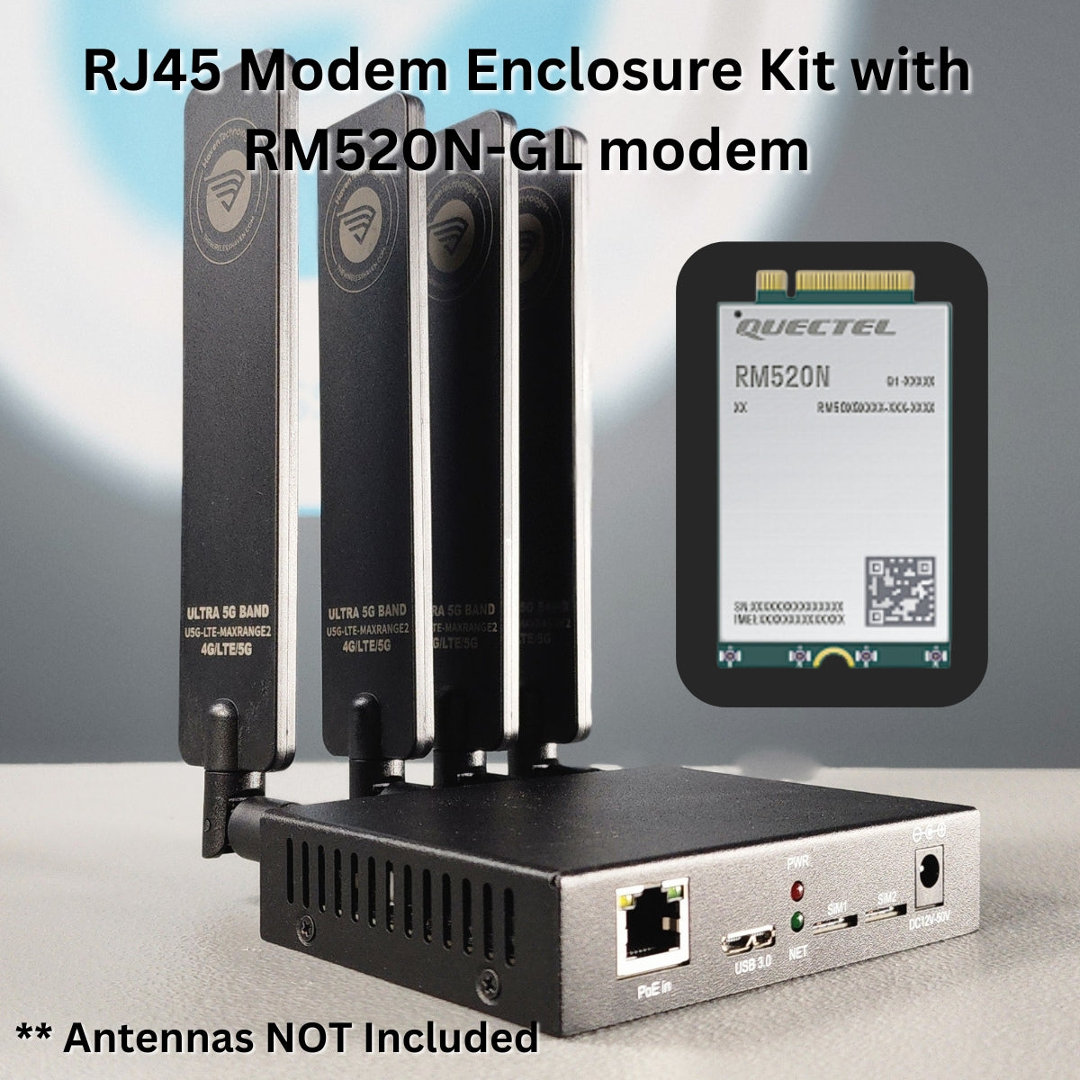 Quectel x62 5G RM520N-GL & M.2 Key B 4G 5G Modem Adapter Enclosure | 2.5G Ethernet - RJ45 | USB3 | Dual Nano SIM | PoE Power Supported