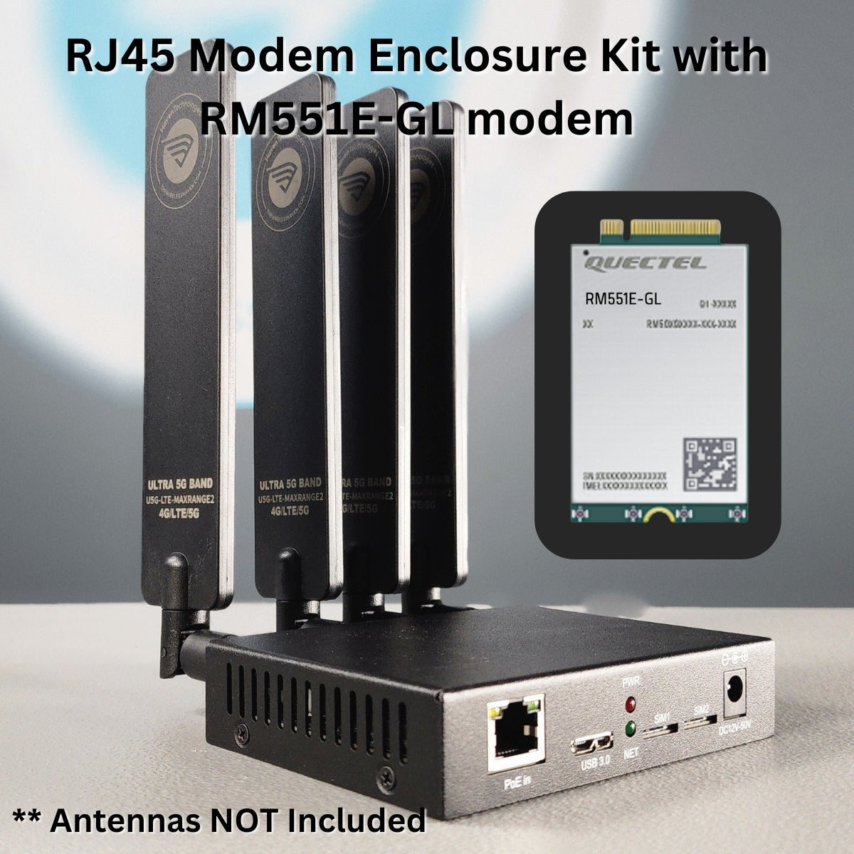 Quectel x75 5G RM551E-GL & M.2 Key B 4G 5G Modem Adapter Enclosure | 2.5G Ethernet - RJ45 | USB3 | Dual Nano SIM | PoE Power Supported